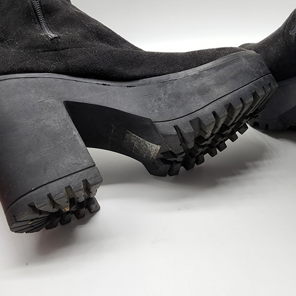 Aus 10 Black Thigh High Platform Faux Suede Boots - Picture 3 of 16